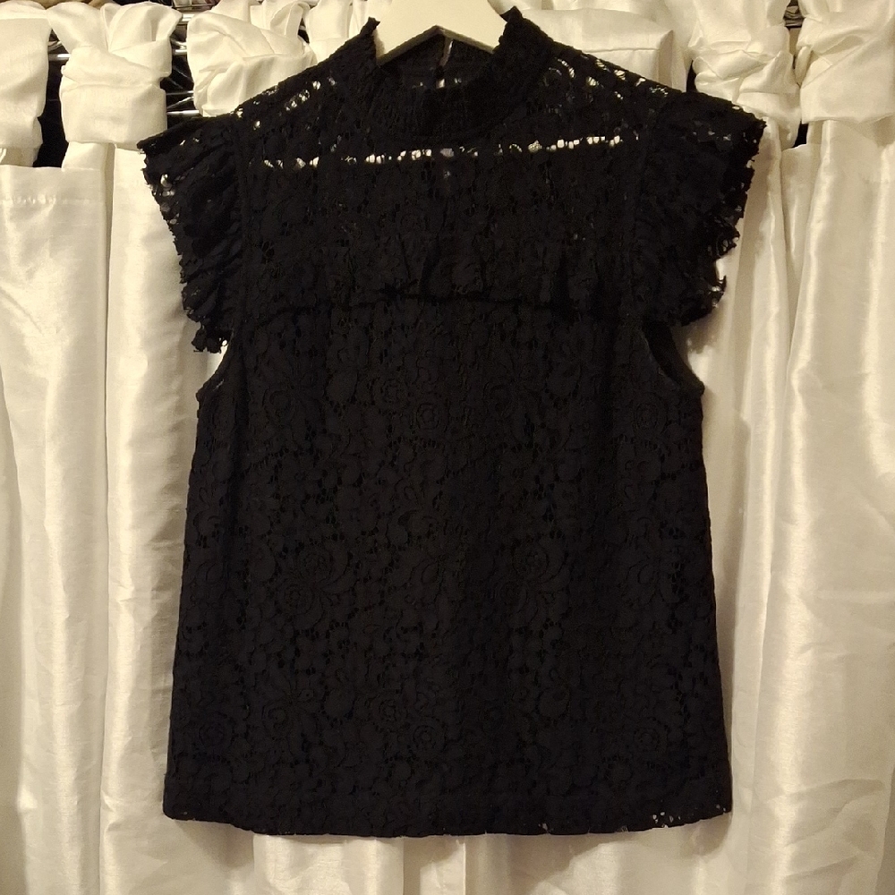 Ann Taylor Elegant Black Lace Blouse XS